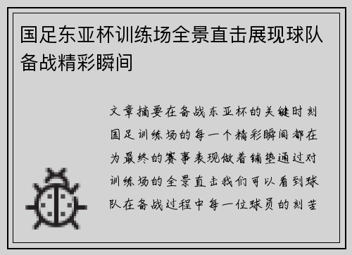 国足东亚杯训练场全景直击展现球队备战精彩瞬间